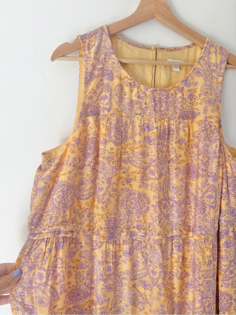 J.Jill Yellow Purple Paisley Pleated Tiered Sleeveless Maxi Dress Size Large - Picture 6 of 14